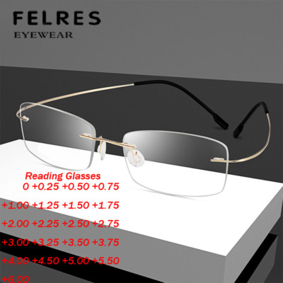 Men Rimless Metal Alloy Square Reading Glasses Lightweight Glasses Reader Hot