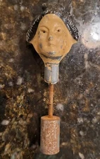 Vintage BOTTLE STOPPER STAND CHINESE JAPANESE WOMAN HEAD COMPOSITION PAPER MACHE