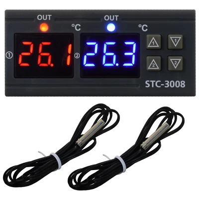 ELITECH REGOLATORE TEMPERATURA TERMOSTATO INTERRUTTORE TEMPERATURA con sonda STC-3008 riscaldamento raffreddamento
