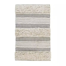Asher 20 In. X 32 In. Grey Woven Texture Stripe Bath Rug