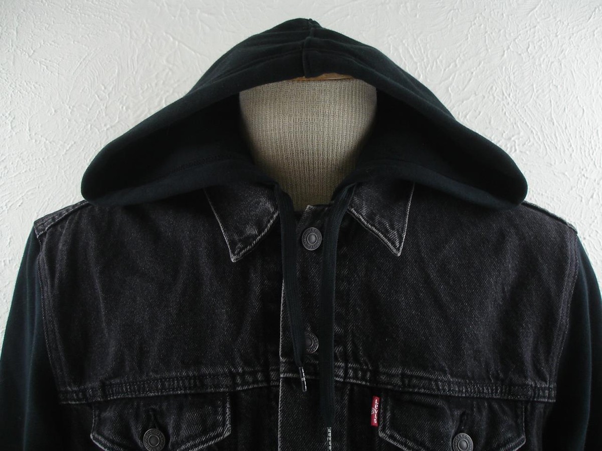 Levi's Men's L Hybrid Hoodie Denim Trucker Jean Jacket Black Levi's Men's L Hybrid Hoodie Denim Trucker Jean Jacket Black