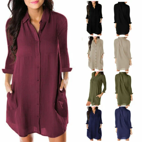 Linen Casual Shirt Dresses