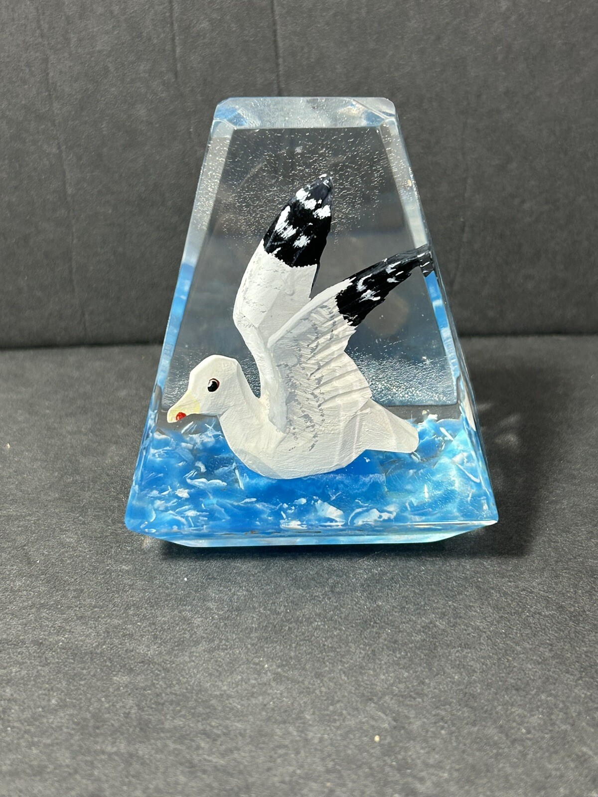 Vintage Hand Carved Wood/Epoxy Carved Seagull Desktop Paperweight-image
