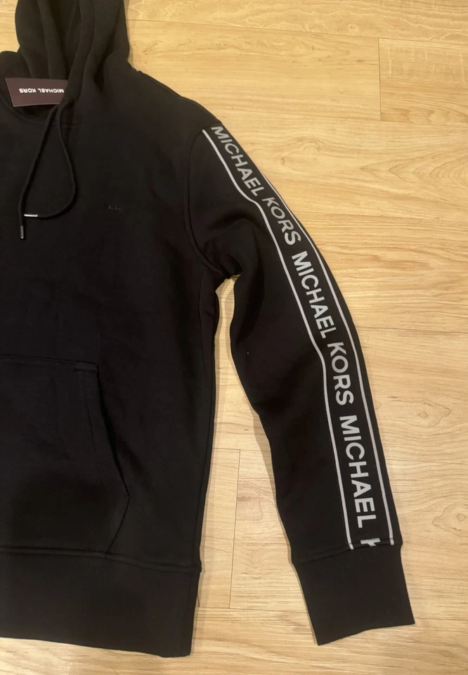 Michael Kors Men's Tape Sleeve Logo Cotton Blend Sweatshirt Hoodie Black S-XL - Image 2 of 4