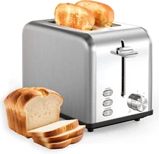 YSSOA Stainless Steel Toaster 2 Slice with Extra Wide Slot & Removable Crumb Tra