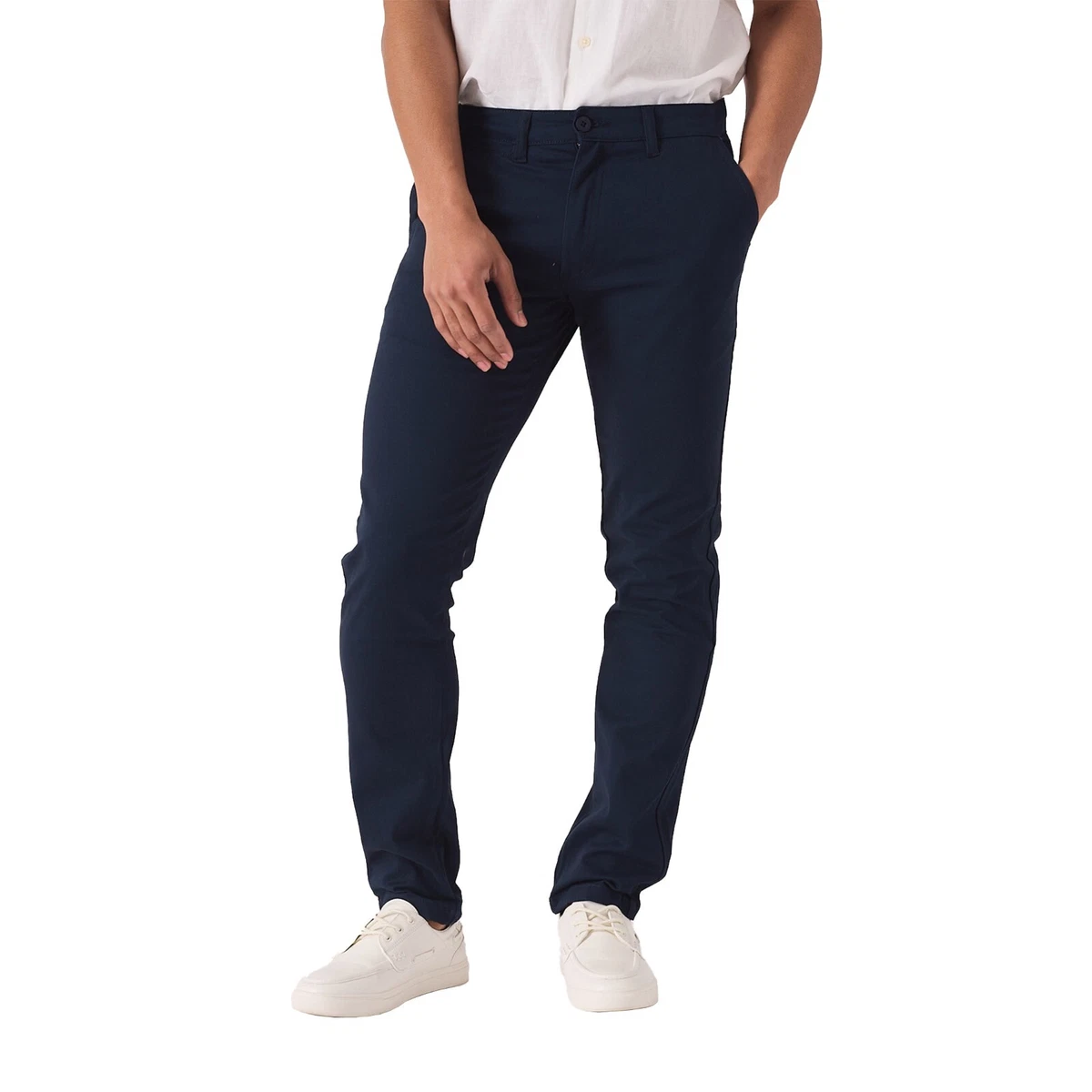 Mens Chino Pants Navy Blue Slim Fit Golf Trousers Casual Pant All