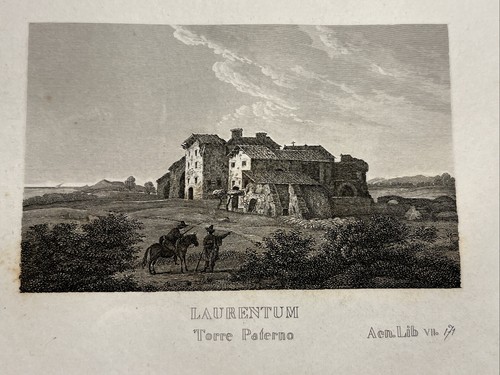 Laurtntum Torre Paterno Italy Antique Steel Engraving 1858 Mediterranean Landscape