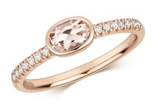 Real Morganite and Diamond Ring Solid Rose Gold Oval Solitaire Size J - Q