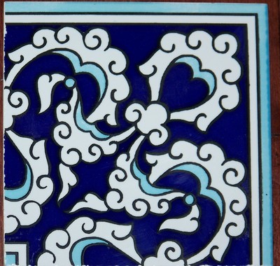 Blue, Navy & White 4''x4'' (10cmx10cm) Ottoman Iznik Ceramic Tile Border Corner