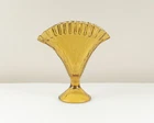 Vintage Fenton Glass Amber Peacock Fan Vase 8" Ruffled Pedestal Mid-Century
