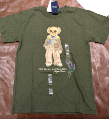 NWT Women's Polo Ralph Lauren Female Polo Bear Tee Shirt in Olive Green