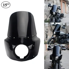 Black Headlight Fairing 15'' Windscreen w/Bracket Kit For Harley Dyna Street Bob