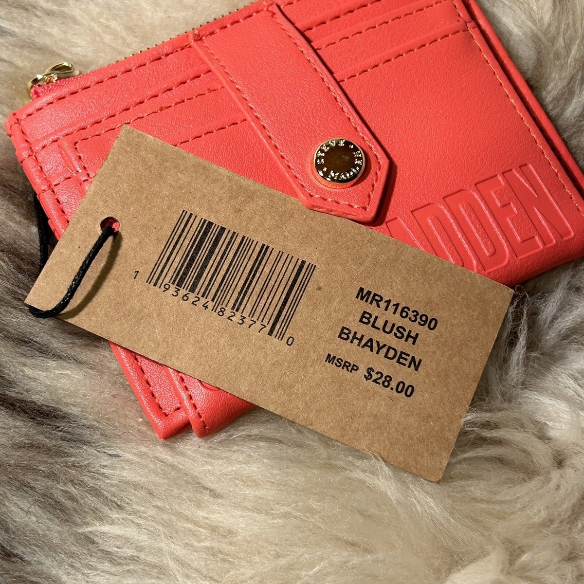 リバース NWT Steve Madden Bhayden Card Case Wallet - Embossed Orange Blush