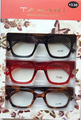 TAHARI PREMIUM 3 PAIR READING GLASSES READERS MULTI COLOR +3.00 NEW AUTHENTIC