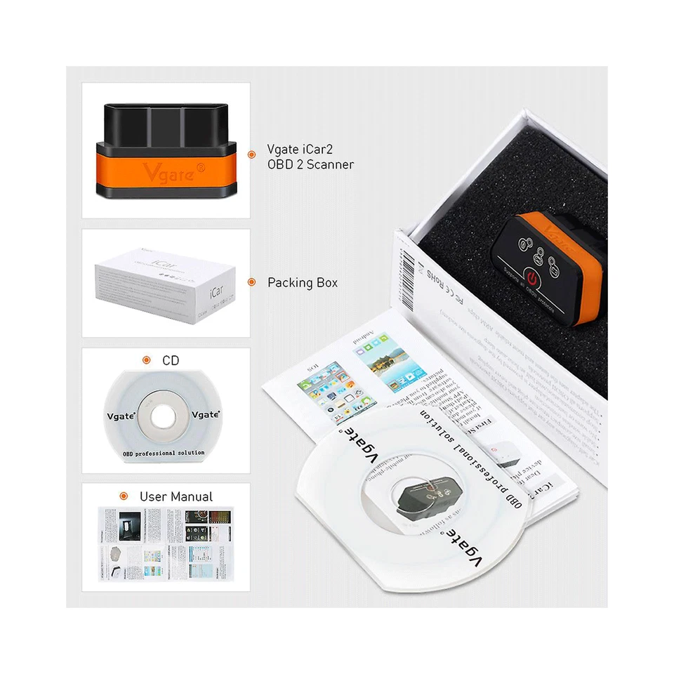 Herramienta de escaneo de diagnóstico de automóvil WiFi Vgate iCar2 Mini ELM327 OBD2 para iPhone Android TC Foto 2 de 4