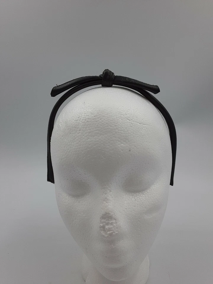 Ladies Genuine Leather Black Headband w/ Bow - Goth Mod Rocker Punk Style - Image 4 of 4