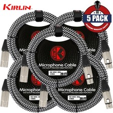 5-PACK Kirlin 20FT Original Woven XLR F to XLR M Mic Cable Black MW-480-20/BKB