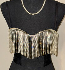 Stunning Rhinestone Fringe Corset Top   Black Size XS