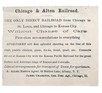 1875 Chicago & Alton Railroad Werbung Victorian Train Railway Direct Line
