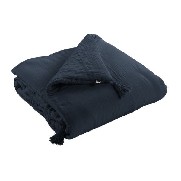 Bout de lit 90x200 en gaze de coton bleu minuit Gaïa pour chambre