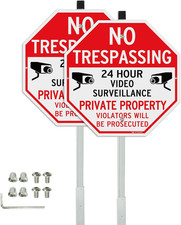 Large No Trespassing Private Property Sign Video Surveillance Sign with 36" Stak