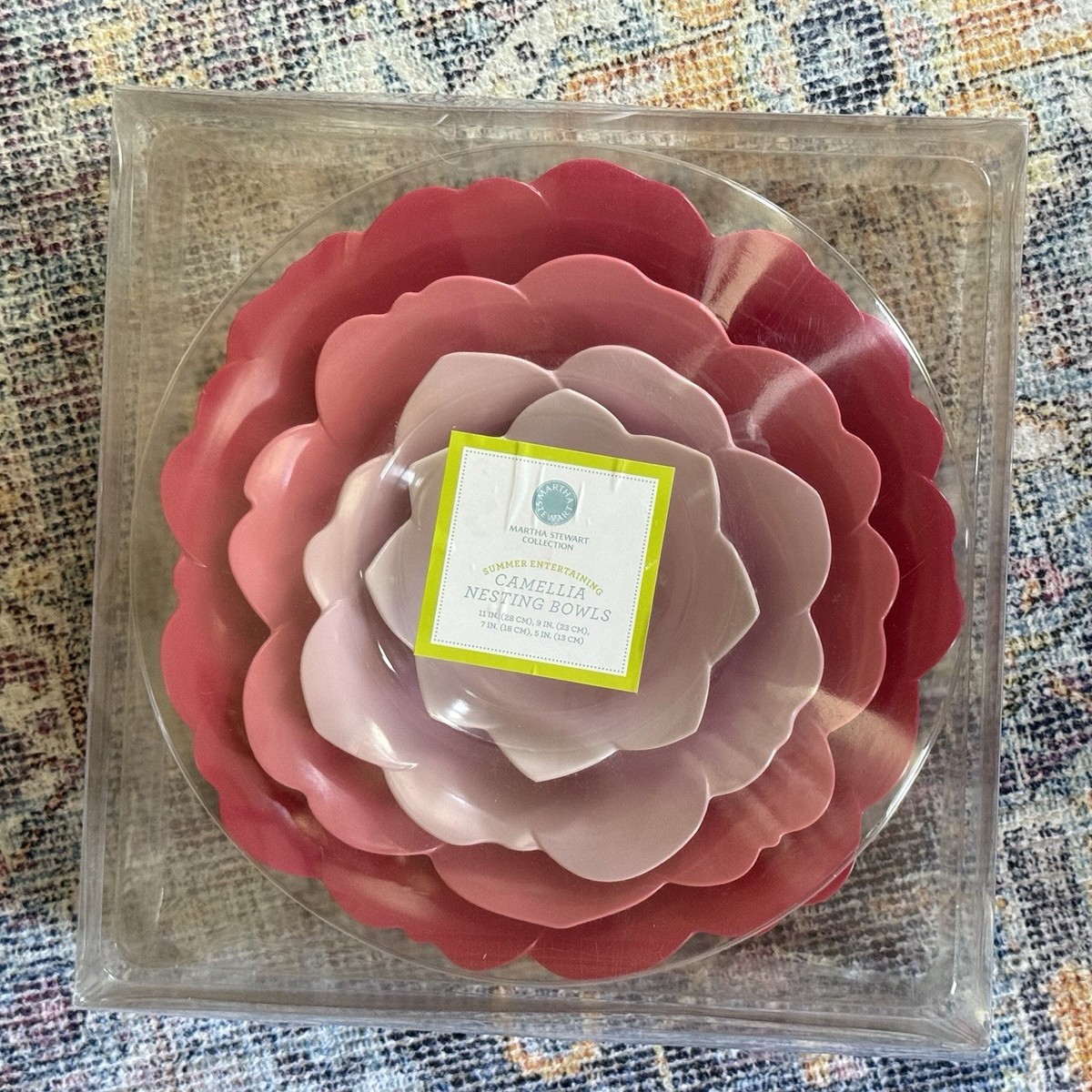 MARTHA STEWART 4pc Floral Camellia Nesting Mixing BOWLS Pink Ombre