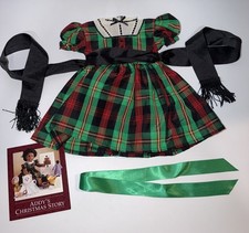 1994 Pleasant Company American Girl Addy Tartan Plaid Dress Green Hair Ribbon