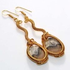 Zebra Calcite Golden Wire-Wrapped Earrings 3.2