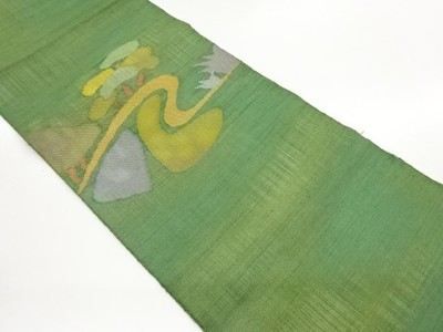 7612344: JAPANESE KIMONO / NAGOYA OBI: ABSTRACT LANDSCAPE PATTERN WEAVING GRASS