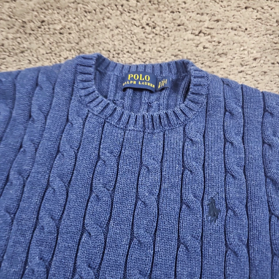 Polo Ralph Lauren Suéter Mujer S Azul Cable Tejido Cuello Redondo Invierno Otoño Foto 2 de 4