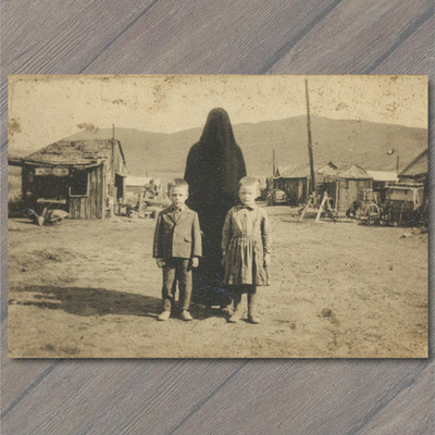 Art Print Creepy Cloaked Figure Kids Dusty Town Surreal Spooky Odd Photograph