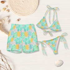Romantic Pineapple Print String Bikini Womens Swimwear