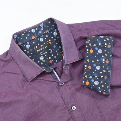 Bugatchi Dress Shirt ''Planets'' Flip Cuff Shaped Fit Purple Long Sleeve Mens XL