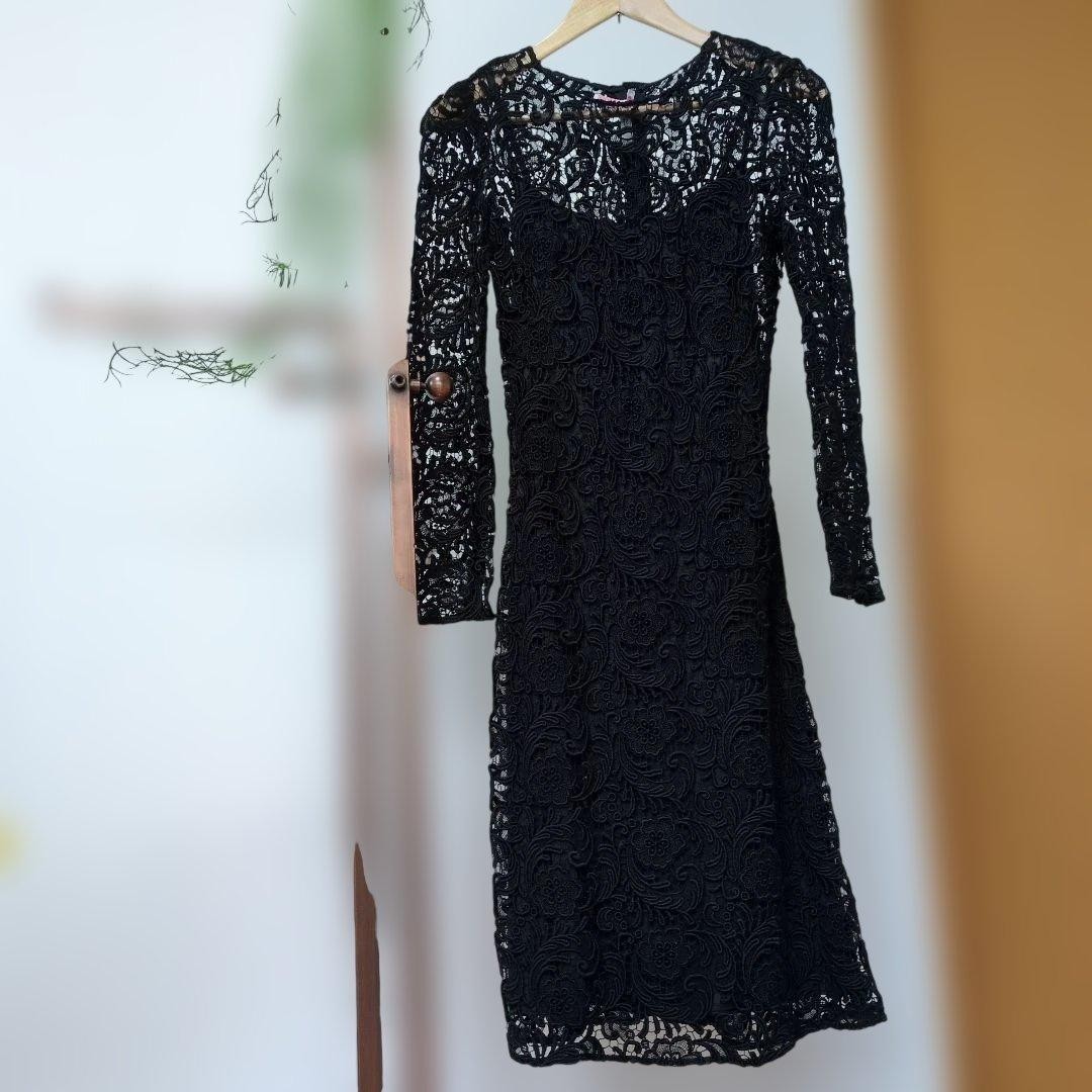 Prada Dress 2008 Runway Model Elegant Black Lace Knee Length Size M From Japan