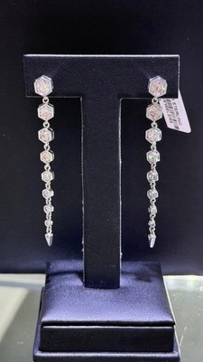 Aretes Colgantes Largos Hexagonales Plateados en Plata Sterling