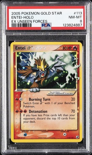 2005 POKEMON EX UNSEEN FORCES GOLD STAR #113 ENTEI-HOLO PSA 8