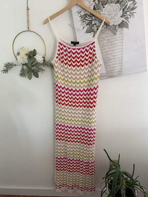 Rachel Zoe Crochet Maxi Dress Womens M Zig Zag Colorful Festival Beach NWT