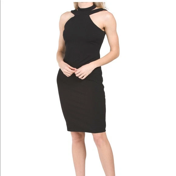 Bebe mock neck strappy crepe best sale dress