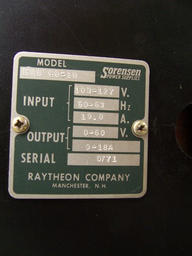 8624 SORENSEN DCR60-18B REGULATED POWER SUPPLY 0-60V 0-18 AMP - Picture 9 of 9