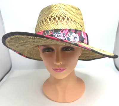 Steve Madden Women's Woven Straw Beach Hat Floral Vacation Hat