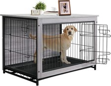 Dog Crate Furniture Wooden End Table Dog Cage Indoor Dog Kennel W/ Double Doors
