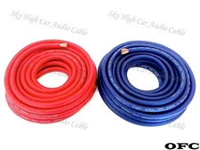 25 ft OFC 4 Gauge AWG 12.5' RED / 12.5' BLUE Power Ground Wire Sky High Car