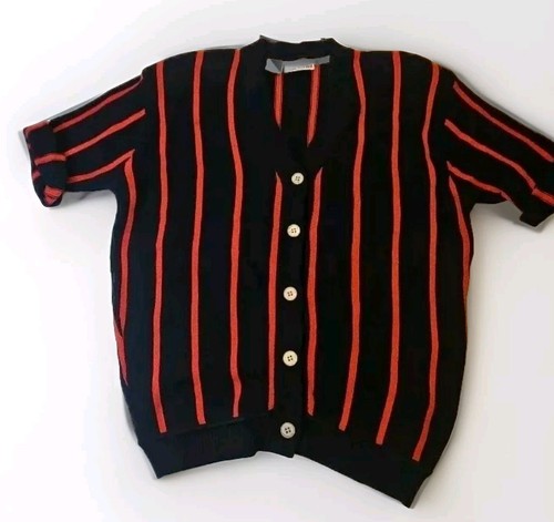 Preppy 1980's ANNE KLEIN Red & Navy Blue Stripes SS Sweater Beatnik Retro Sz S - 第 1/12 張圖片