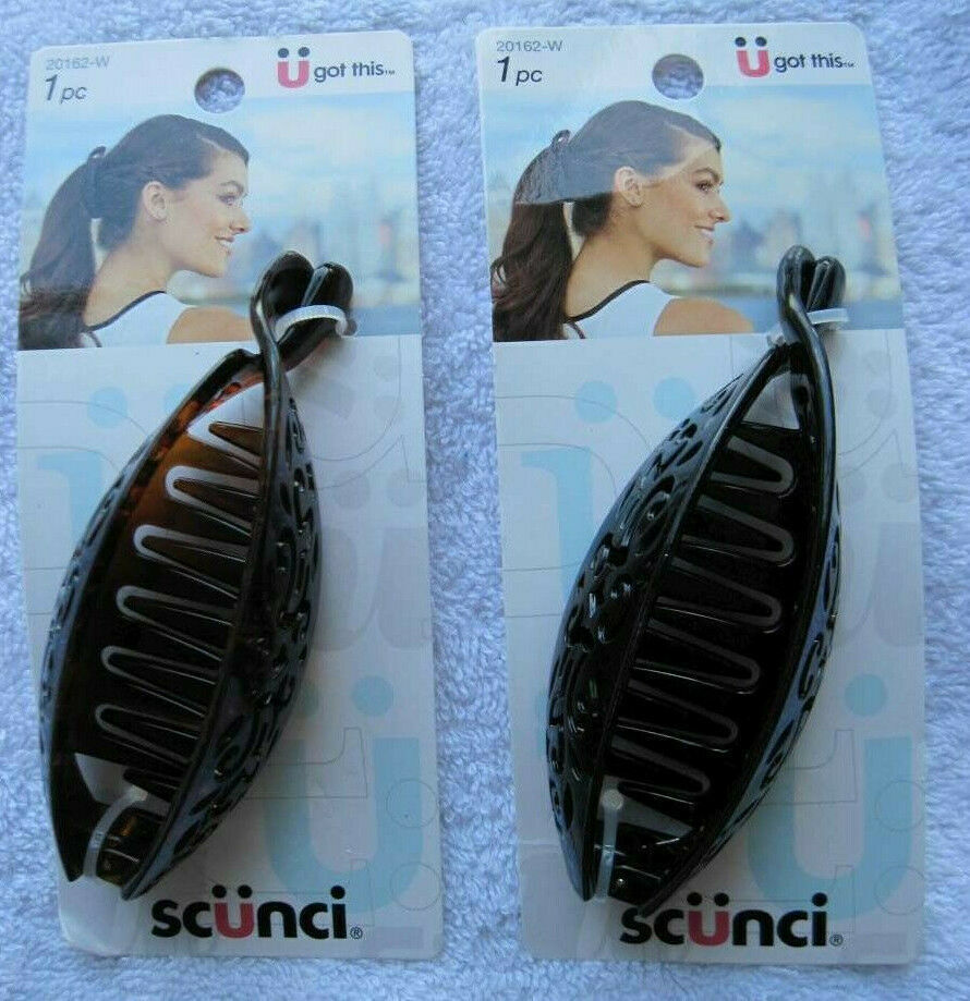 THREE Scunci Design Tortoise Plastic Secure Hinged Open Banana Comb Hair Clips Scunci Unisex Large Banana Clips for Thick Hair, Tortoise  main image 2