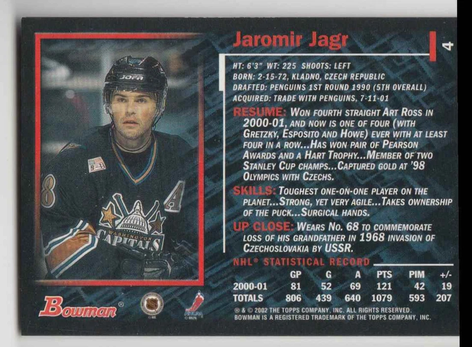 2001-02 Bowman Ice Cubed Jaromir Jagr Washington Capitals #4 - Image 2 of 2