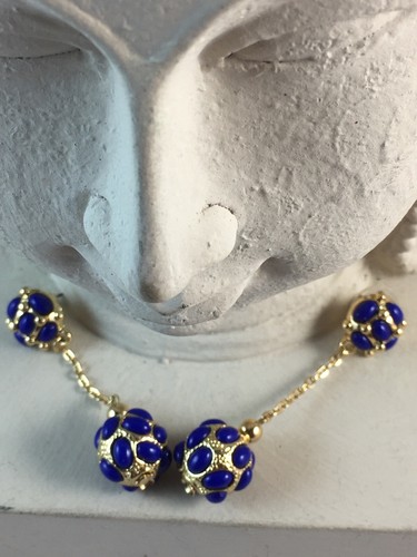 KJL by Kenneth Jay Lane Cabochon Ball Navy Blue Dangle Earring ~ Pierced w/Disc - Picture 5 of 9