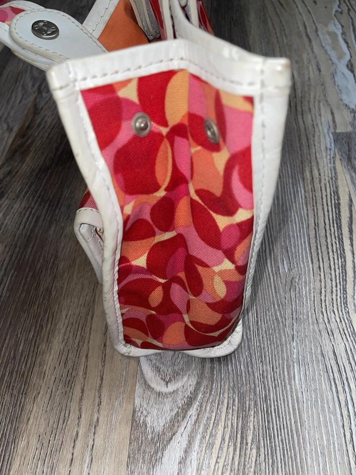 RARE Vintage Celine Canvas Leather White Red Bubbles Circles Tote Hand Bag - Image 4 of 4