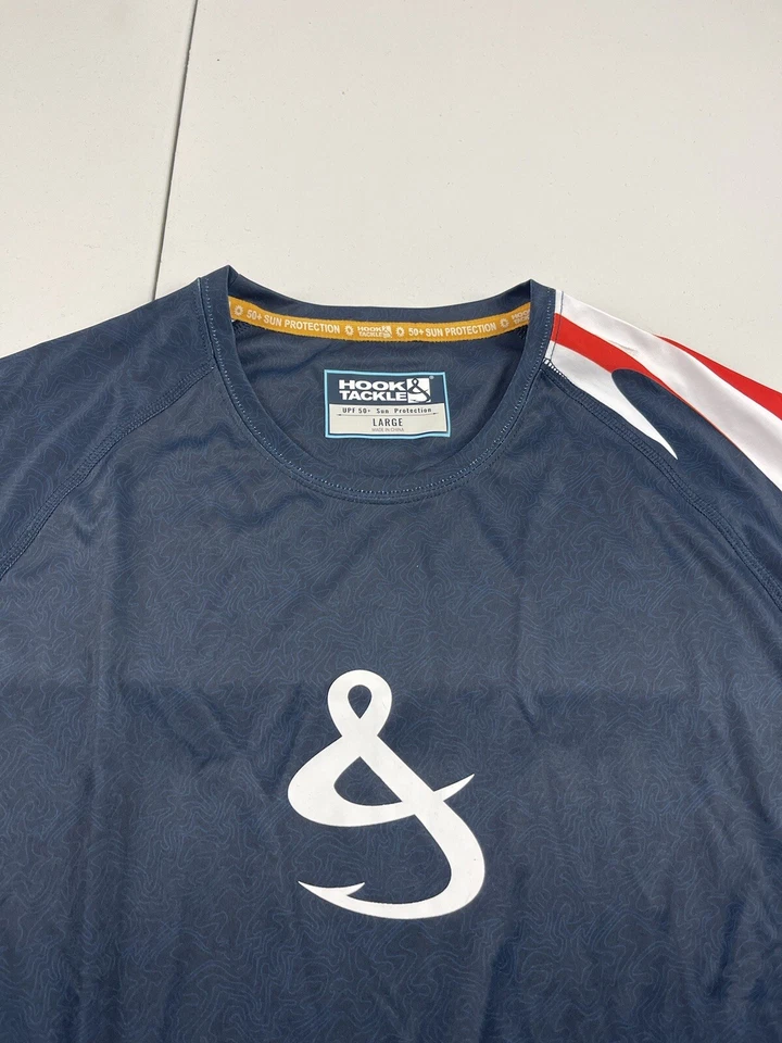 Мужская рубашка для рыбалки с крючком и снастями размер Large синий функциональный логотип UPF 50 Sun - Изображение 2 из 4