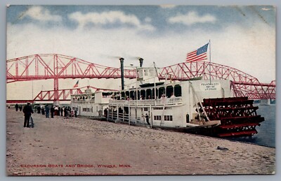 c 1910 Winona, Minnesota Excursion Boats Steamboats Paddleboats Postcard Vintage