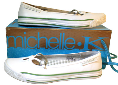 MICHELLE K 32216 Womens Enthrall Shoes Leather Slip On Flats White Green size 6